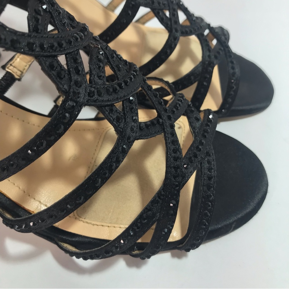 Alex Marie Giani Black Satin and Rhinestone Studded Strappy Sandals - Picture 8 of 16